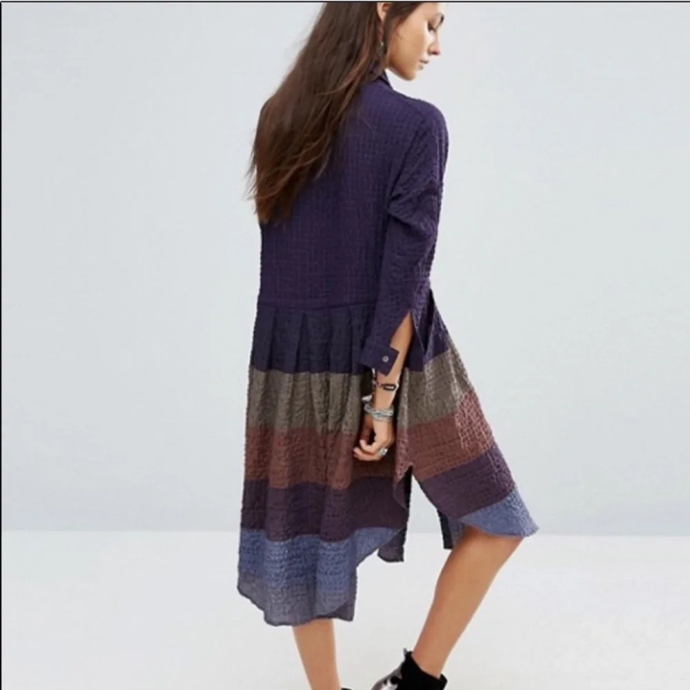 Free People Ray of Light Colorblock Shirtdress w/ Pockets Plum Sz M - Picture 3 of 11